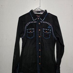 Roar Black Shirt with Blue and Orange Stitching